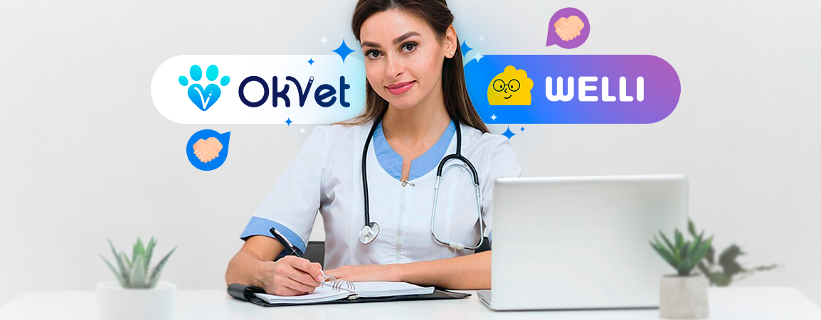 Veterinaria escribiendo frente a un computador representando la alianza entre OkVet y Welli para ofrecer crédito en veterinaria.